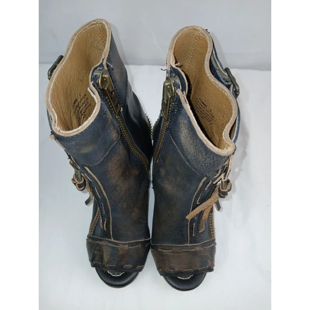 Firebird Zombi Booties Open Toe Steampunk Distressed Boho Women's Size 5 - Picture 6 of 9